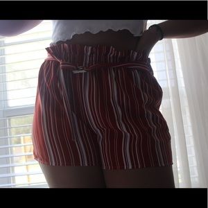 red and white striped shorts